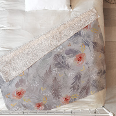 Jeté en fleurs abstraites avec plumes