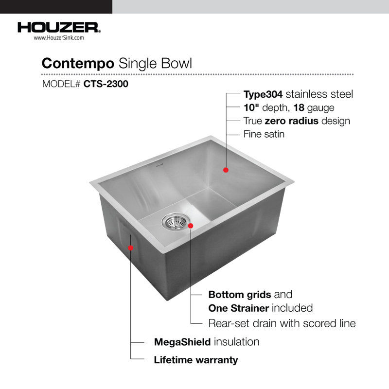 Contempo 23'' L Single Bowl Stainless Steel Kitchen Sink