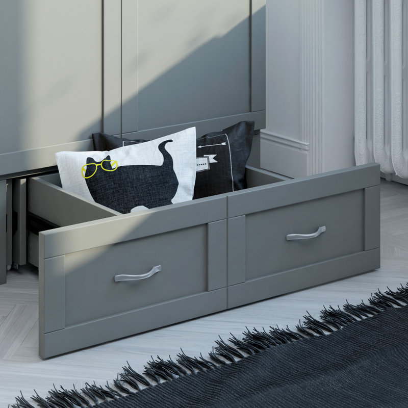 Atiyah Murphy Bed Chest with 6" Mattress, Storage and Built-in Charger, Gray, Twin XL