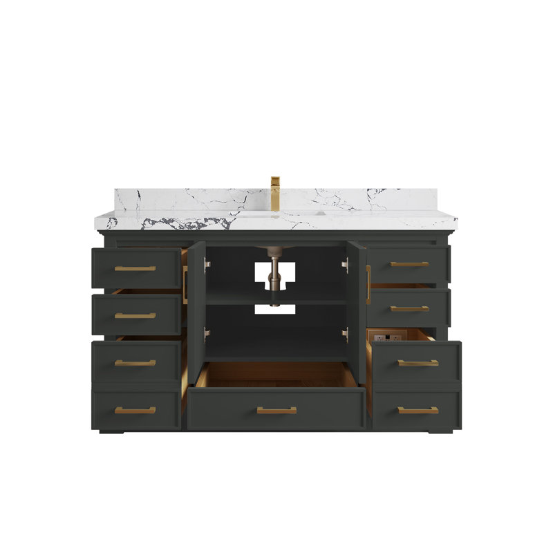 Charlotte 60 " W Freestanding Standard Free Standing 1 Single Vanity Bathroom Vanity With Quartz Top