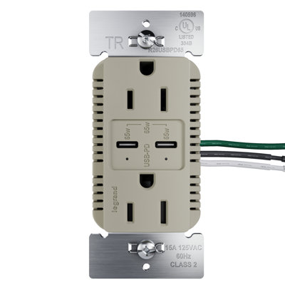 radiant 15A Tamper Resistant 65W Power Delivery USB Type C Duplex Outlet