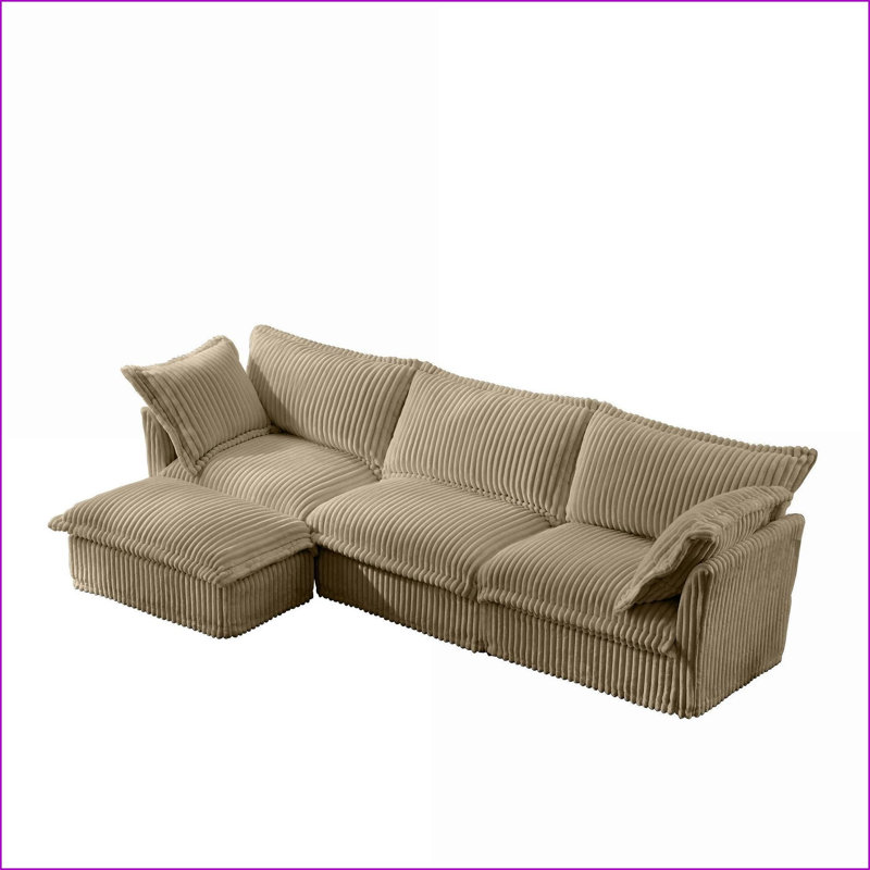 Canapés modulaires en forme de L à 3 places avec repose-pieds convertible et amp; Coussins pour le salon | Velours côtelé chameau