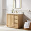 36 po Clairence Meuble-lavabo autoportant à simple cuve en chêne clair avec plateau en quartz de Carrare