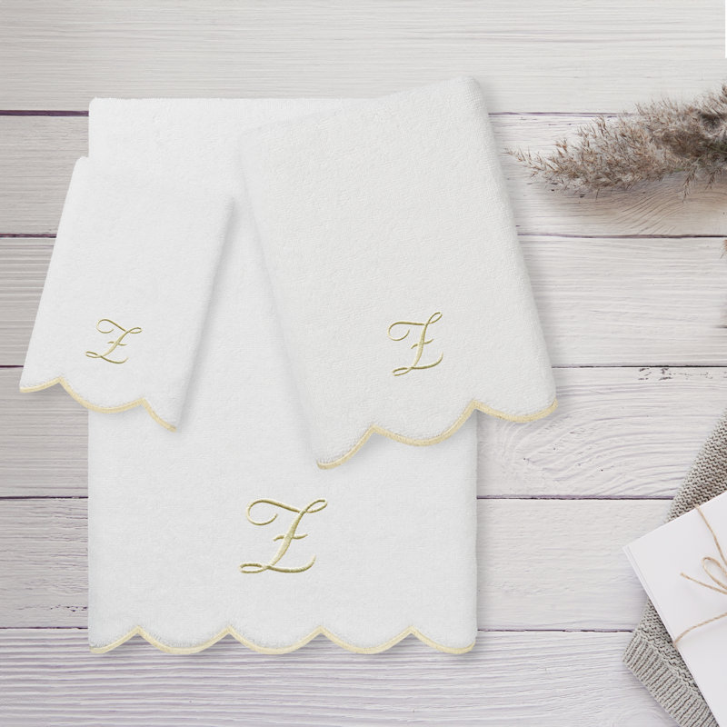  Ensemble de serviettes personnalisées 100% coton ADORNIA, Z, Blanc / beige, Ensemble 3 serviettes de bain