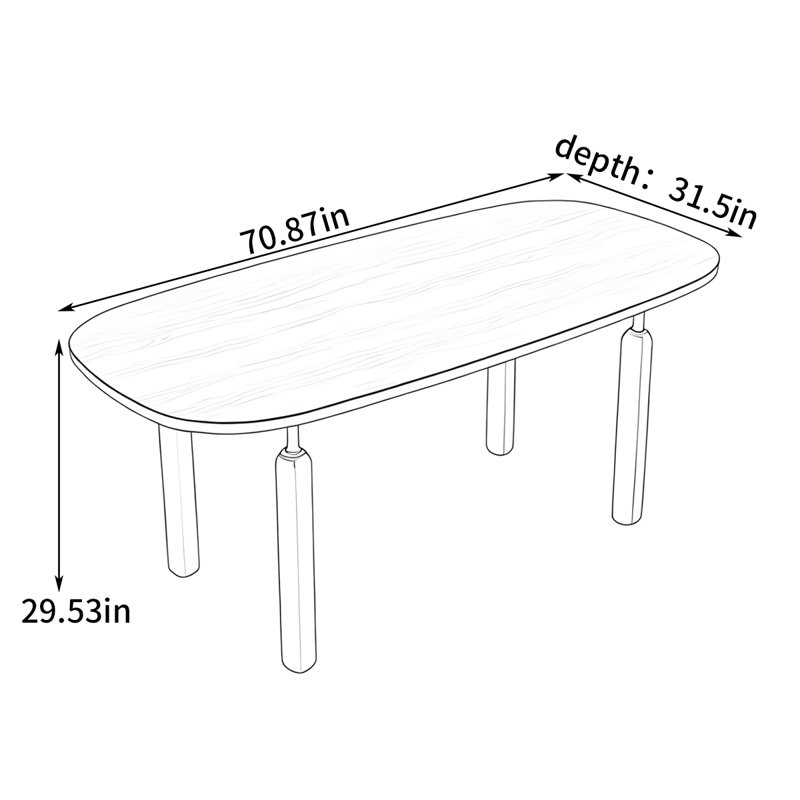 Oval-shaped creative dining table, 29.53 x 70.87"L x 31.5"W