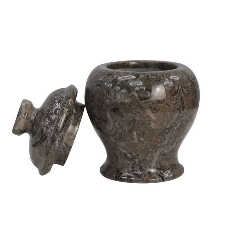 Urne décorative en marbre avec couvercle, 5 pouces de hauteur, motif gris océanique, 1,92 lb