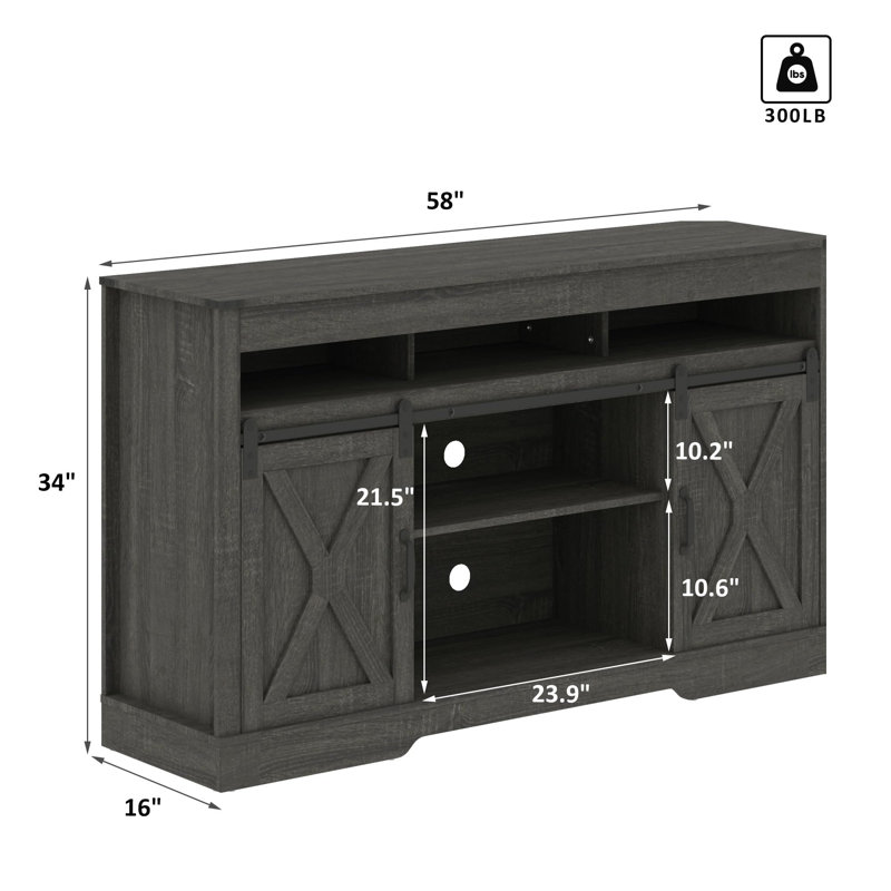 Meuble télé pour téléviseur de 65 po ou moins avec 2 portes de grange coulissantes