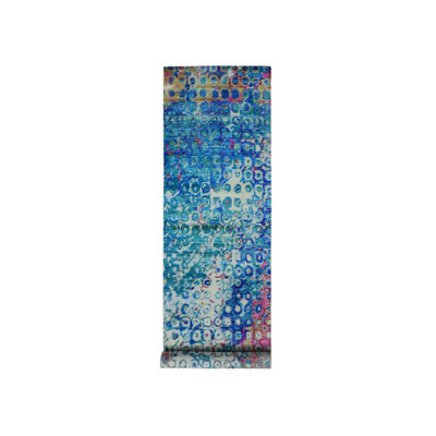 Tapis de passage en soie sari Â« THE PEACOCK Â», nouÃ© Ã  la main, bleu amiral, 3 pi x 12 pi 4 po, G87681