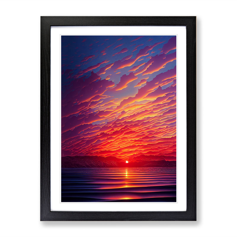 XV1022-4944X Vibrant Ocean Sunset - Print, Black Framed Paper, 66cm H x 48cm W, White