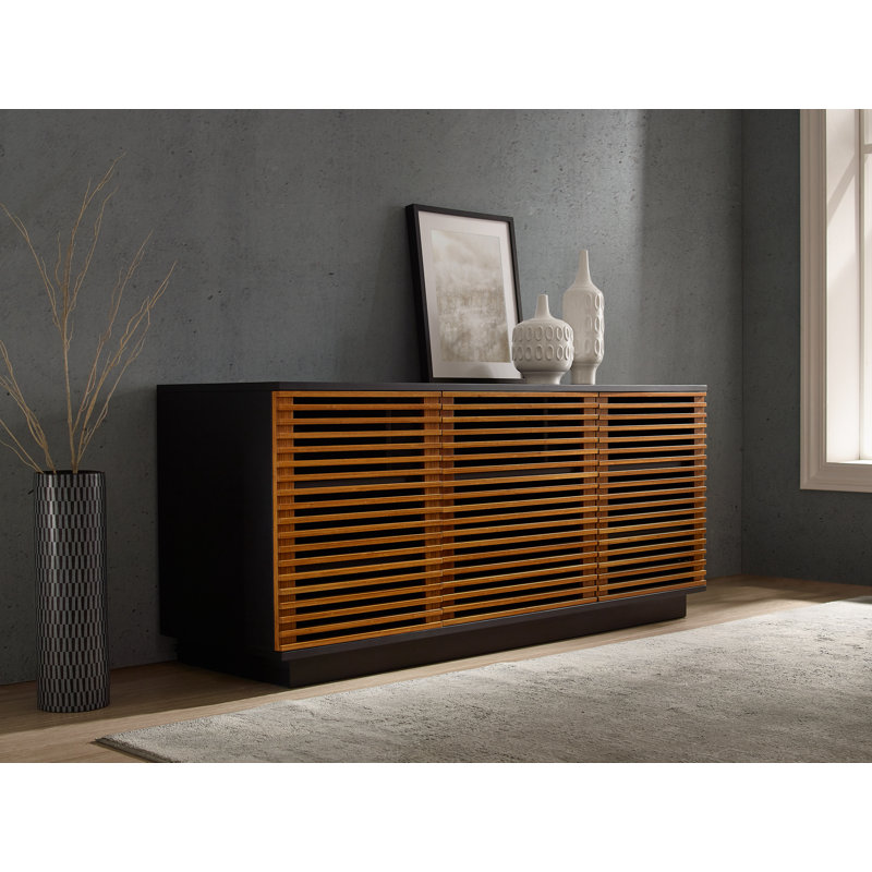 Erla Solid Bamboo Wood TV Stand for TVs, Amber, 27.75" H x 64.5" W x 20" D