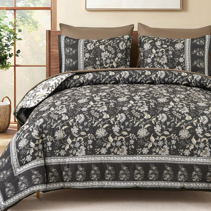 Ensemble d'édredon très grand Boho, édredon réversible à motif floral à motif cachemire brun 7 pièces dans un sac Édredons Bohemain doux et légers avec des ensembles de draps pour toutes les saisons