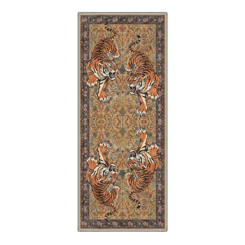 Teiarra Wildpeak Animal Print Machine Washable Brown / Yellow Indoor Area Rug with Non-Slip Backing, Runner 2'6" x 8'