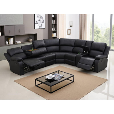 Canapé modulaire inclinable en cuir noir semi-respirant