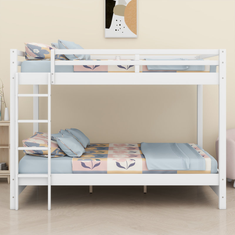 Lit superposé en bois robuste avec échelle, Blanc