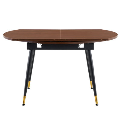 With a clever retractable mechanism, the Walnut Grain MDF table top and black metal legs and has a smooth and delicate surface.The unique look creates the sleek silhouette of a modern home.