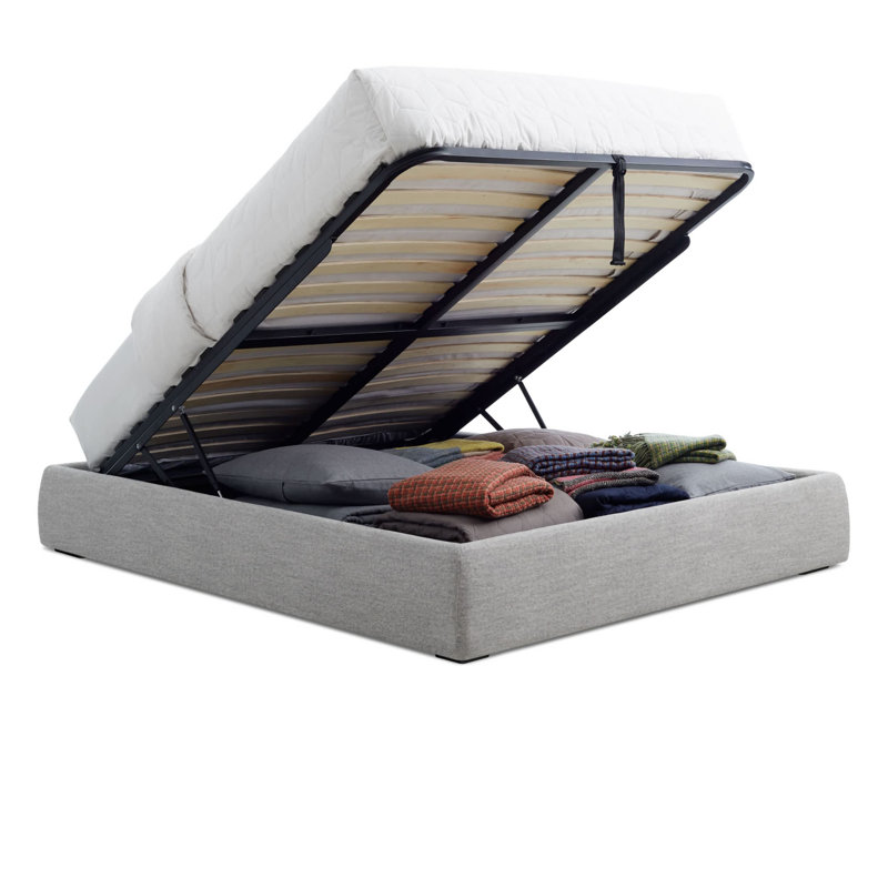 Lid Upholstered Storage Bed, Full, Thurmond Light Gray, Lift Up Storage