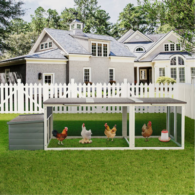 20.93ft² Large Wooden Chicken Coop Outdoor Hen House with Nesting Box & Weatherproof Asphalt Roof, Walk-in Poultry Cage with Secure Locks, Metal Mesh Run for Backyard Farm Use