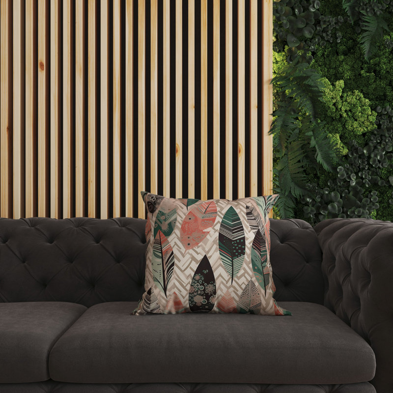 Oreiller réversible d'intérieur / extérieur Leafy, Vert / rose, H 16 po x l 16 po