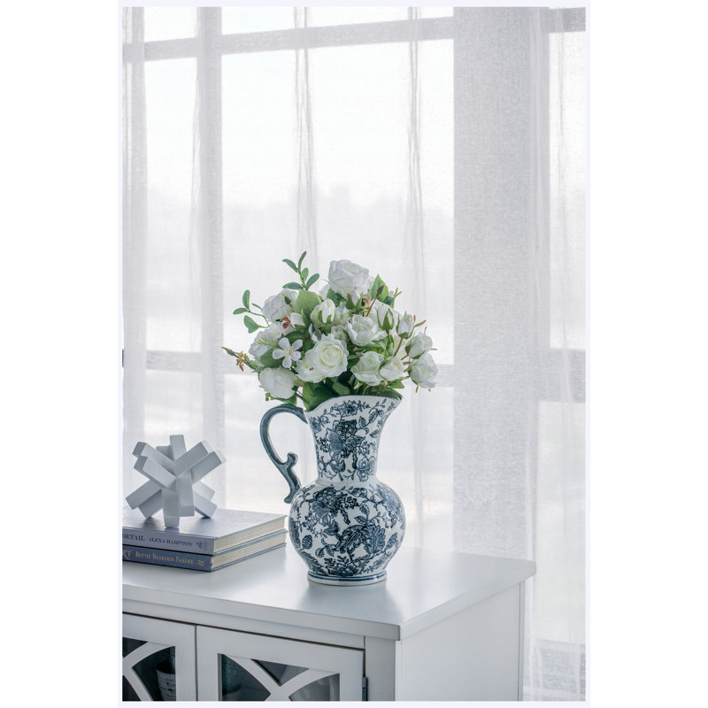 Grand pot en céramique 9,4 "x 6,5" x 12,2 "en porcelaine bleue et blanche