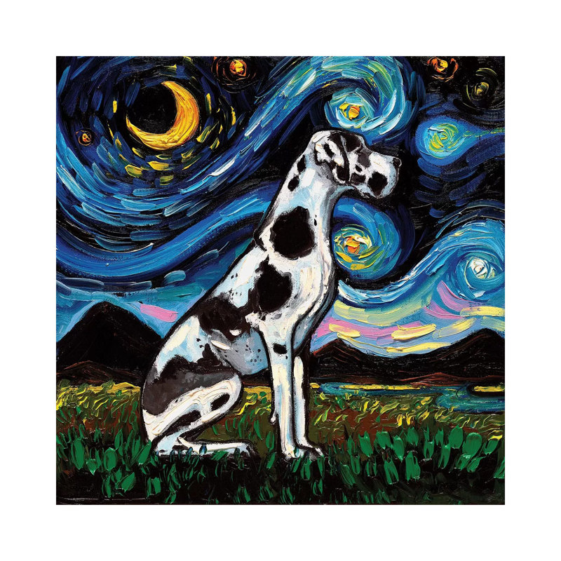 Harlequin Great Dane Night by Aja Trier - Wrapped Canvas Painting, 45.72 cm H x 45.72 cm W x 3.175 cm D