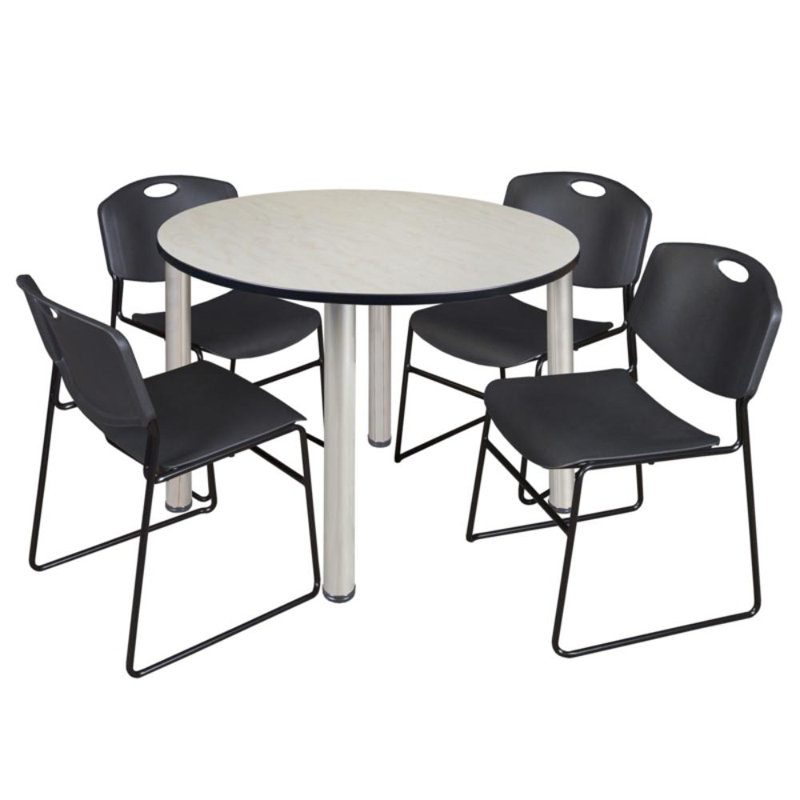 Plateau de table Niaya, 4 chaises empilables, Érable, Chrome