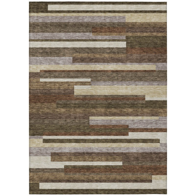 Tapis intérieur lavable rayé beige et cuivre 10 pi x 14 pi