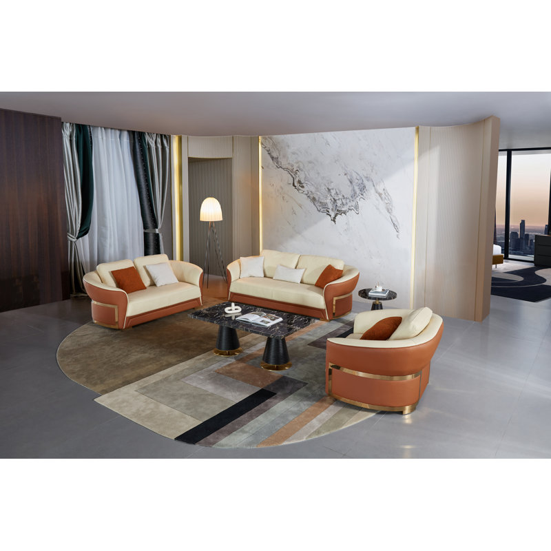 Sofa, Beige/Cognac Genuine Leather