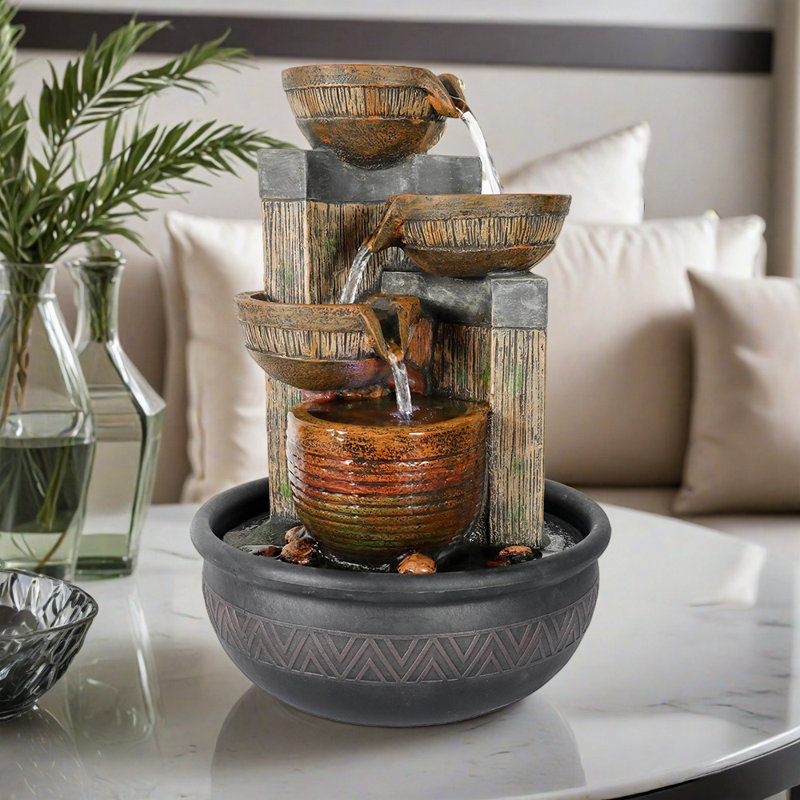 Indoor Water Fountain Tabletop Fountains Waterfall Fountain Indoor Water Feature Feng Shui Zen Meditation Desktop Fountains With LED Light For Home Office Indoor Decor