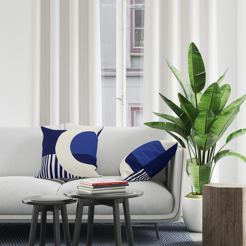Jeté carré en polyester intérieur / extérieur, L 15 po x H 15 po, Bleu marine