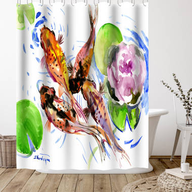 Bless international 71 x 74 Shower Curtain, Koi Fish 2 by Sam Nagel