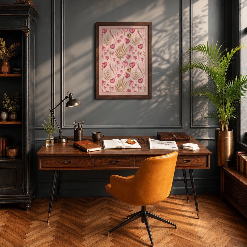 Hearts Botanical - Framed Print, Walnut, A3 - 42.0 x 29.7 cm