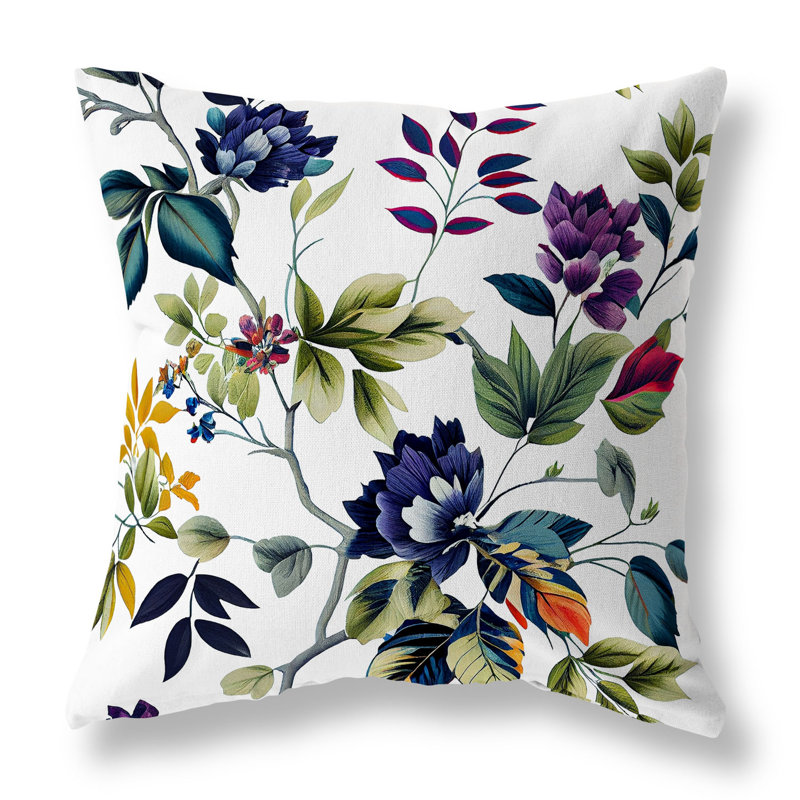 Indoor / Outdoor Floral Square Cushion, 66cm H x 66cm W, Blue/White/Green Floral