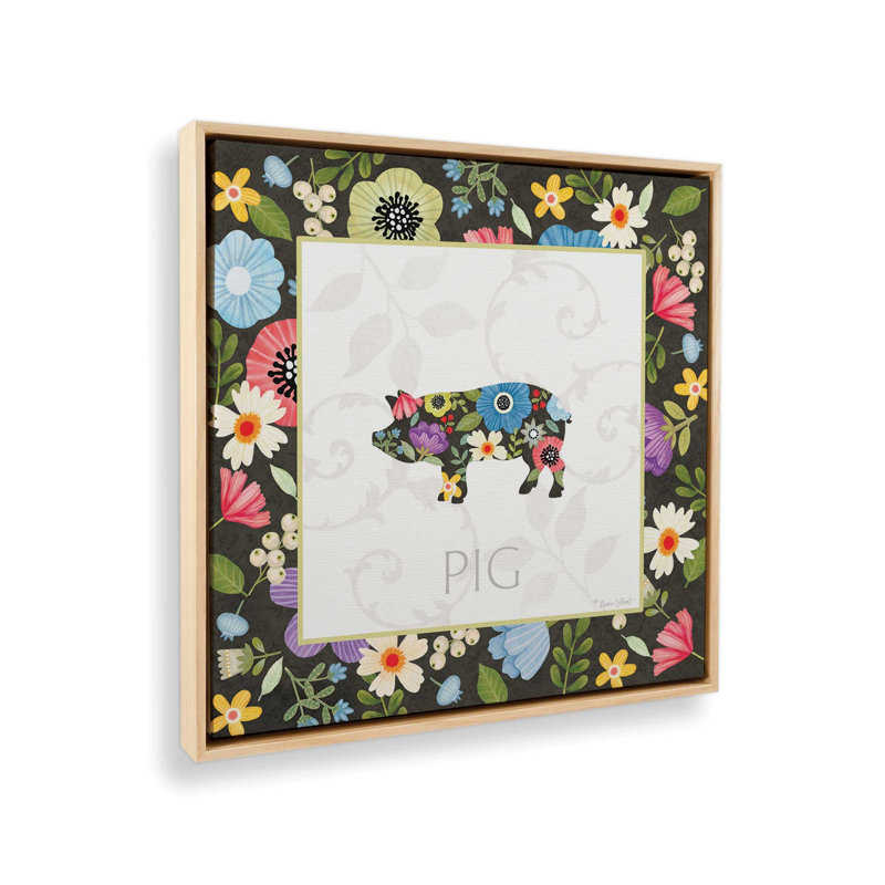 Reproduction de l'œuvre « Spring Farm Pig » d'Annie LaPoint, Toile avec cadre, L 36 x H 36, Érable