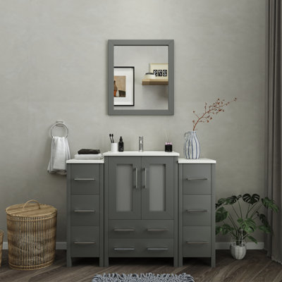 Brescia 48" Single Sink Freestanding Bathroom Vanity with Ceramic Top and Matching Mirror