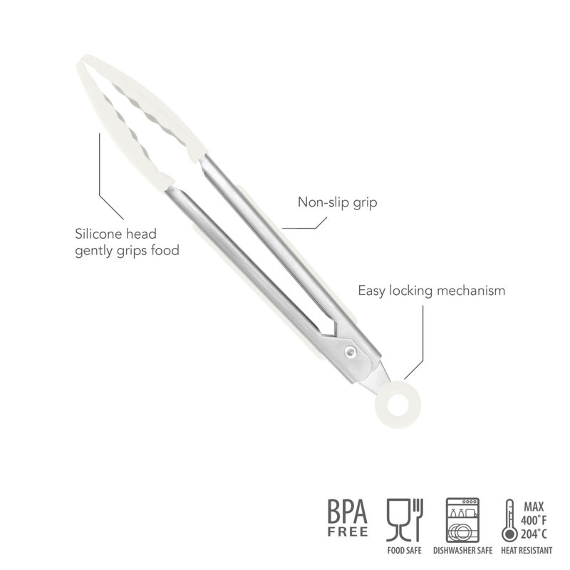 Tovolo Mini Silicone Tongs, Stainless Steel/White