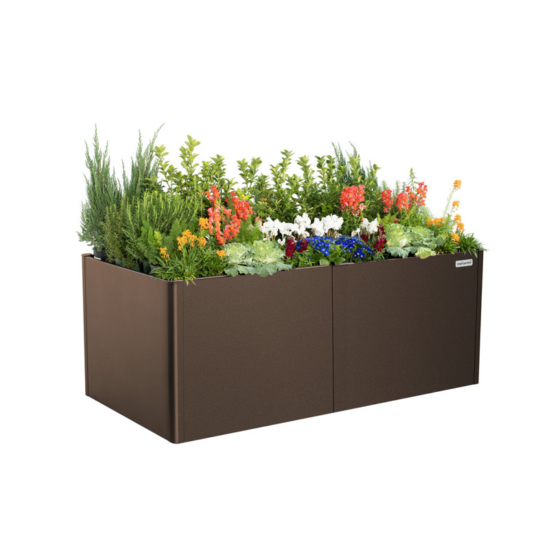 Modern 32" Tall Metal Outdoor Long Planter Box, 32" H x 83" W x 42" D, Umber Brown