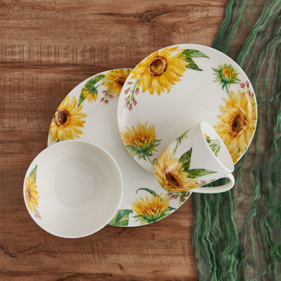 Service de table léger en porcelaine tendre 16 pièces Sunflower