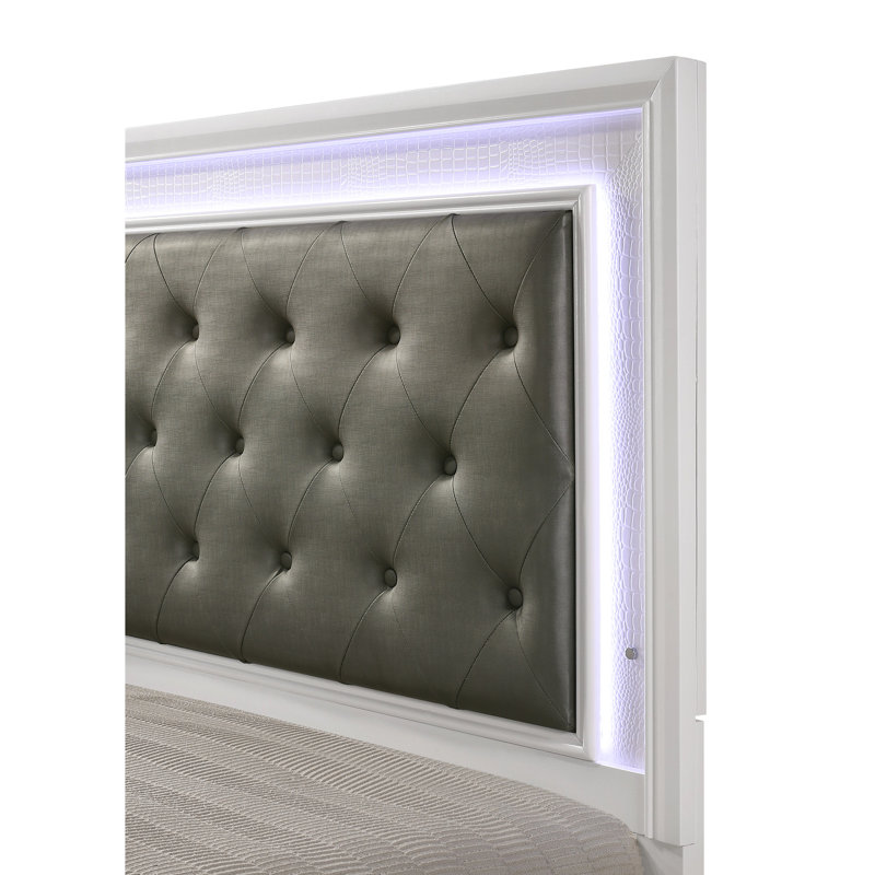 Lit simple pour enfant avec tête de lit tapissier en peau de crocodile blanche et conception multifonctionnelle