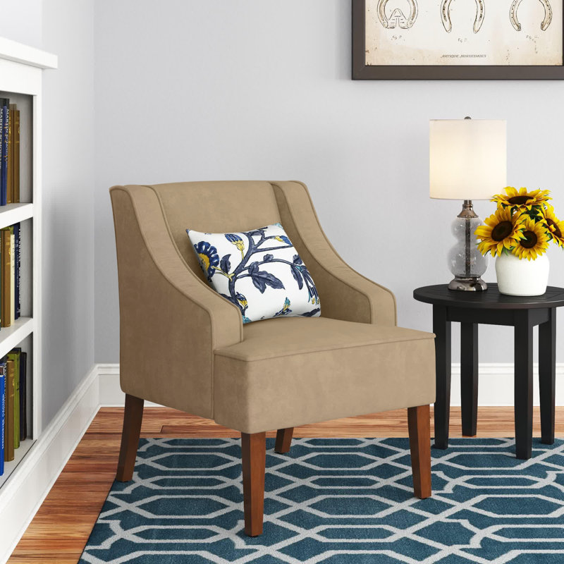 Daryann Savoy Swoop Upholstered Velvet Armchair, Rustic Brown, Bella Coffee Performance Velvet