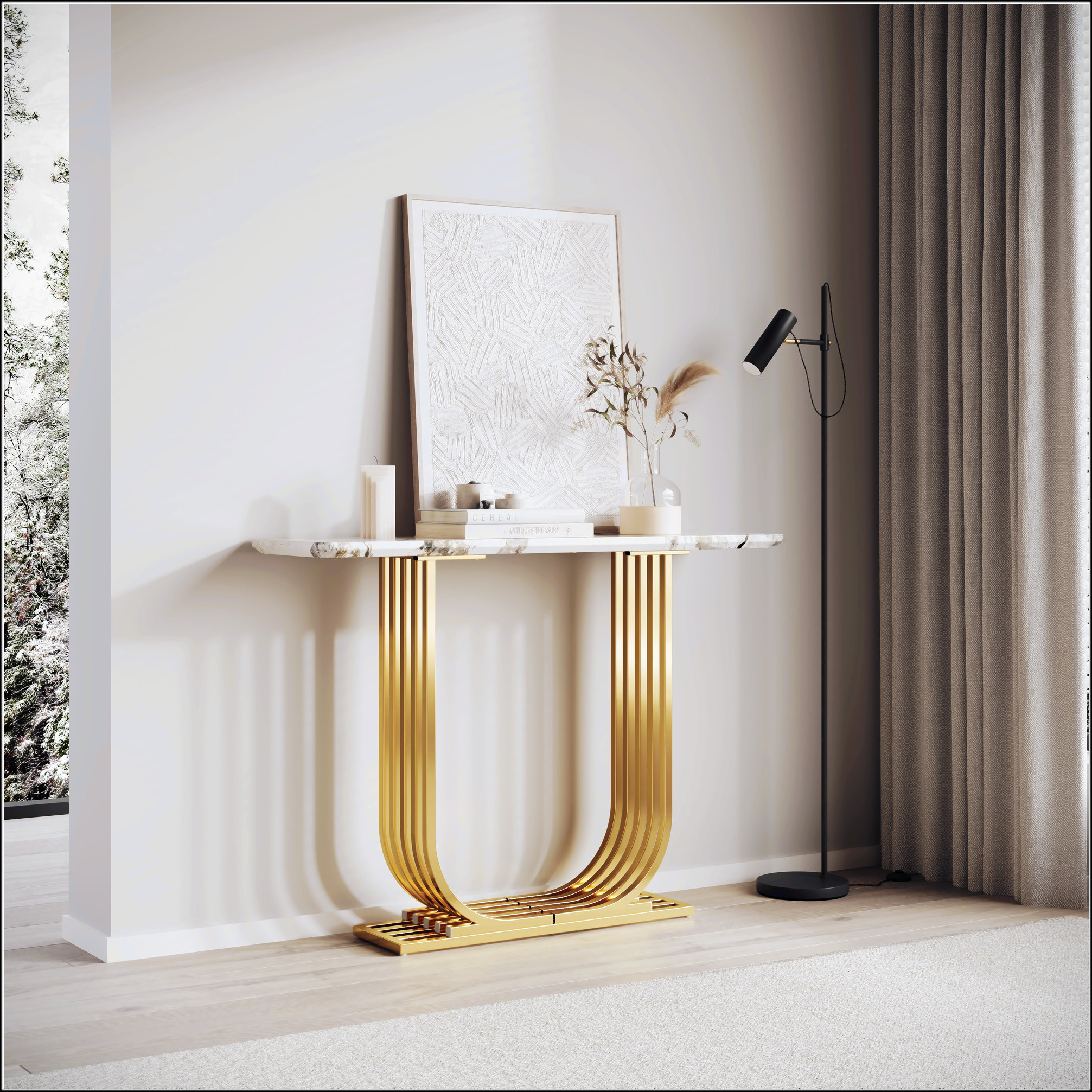 Ivy Bronx 43.3-Inch Modern Wooden Imitation Marble Console Table ...