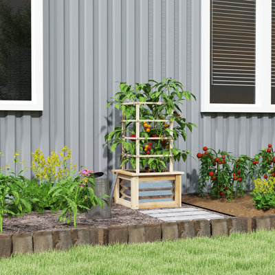 Lit de jardin surélevé en bois avec treillis, jardinière surélevée galvanisée pour jardin, patio, bois naturel