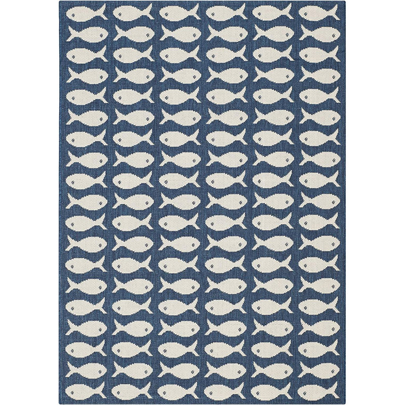 Tapis bleu marine / beige en polypropylène tissé à la machine 4 pi x 5 pi 7 po