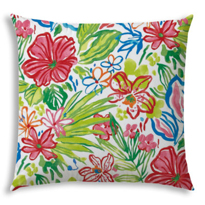 20" Red Floral Indoor Outdoor Throw Pillow Cover