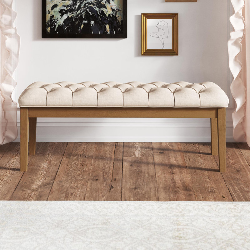 Banc en bois Dukinfield, Lin beige, Gris antique