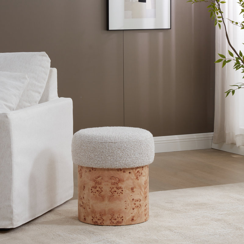 Nate Cooper 16" Burl Ottoman, Cream Boucle