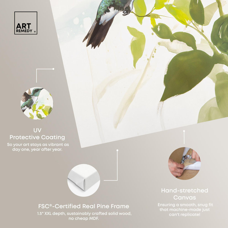 Green and Yellow Hummingbird Wrapped Canvas Art, 24" x 16"