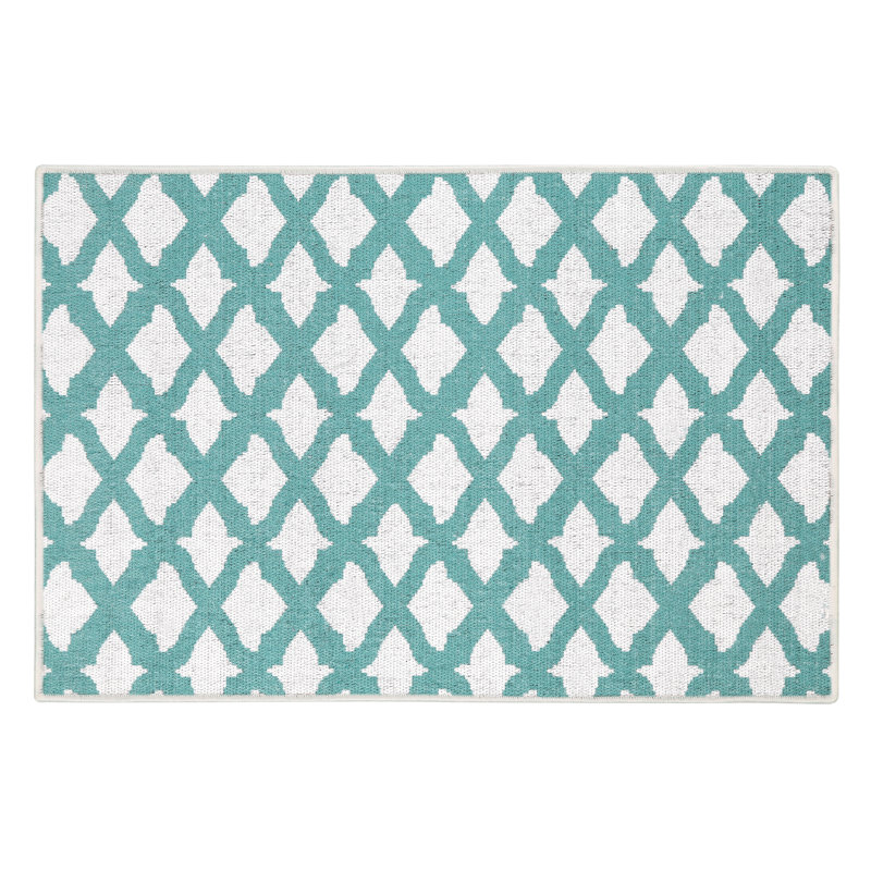 Bani Non-Slip Geometric Indoor Doormat, Light Teal