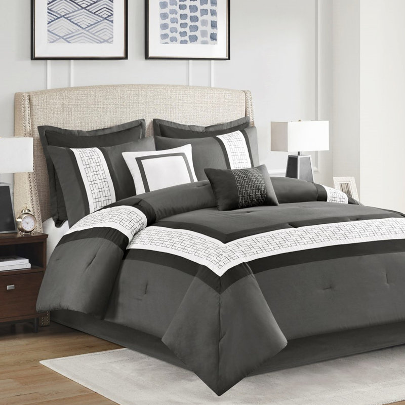 Hotel Style Dark Grey Queen Comforter 8 Piece - Harmony Design