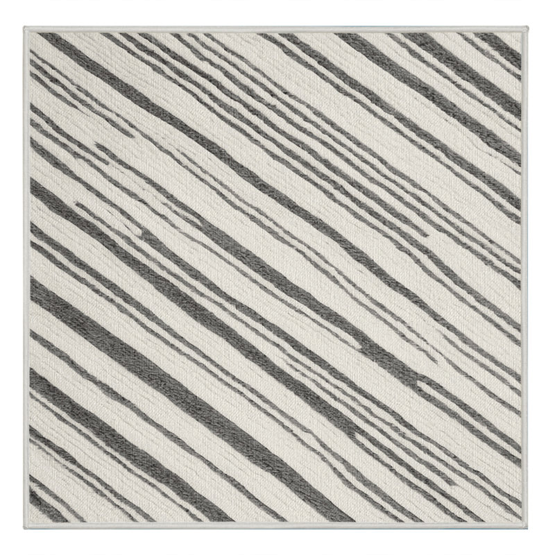 Washable Cloud White Gray Striped Area Rug, Square 7'