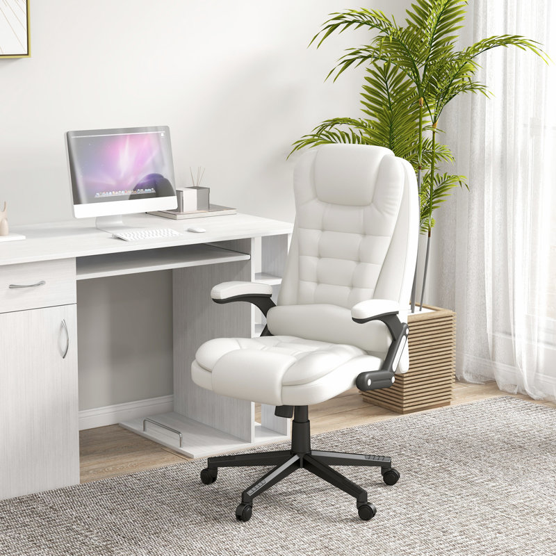 Chaise de bureau blanche à hauteur réglable et fonction de vibration chauffante,